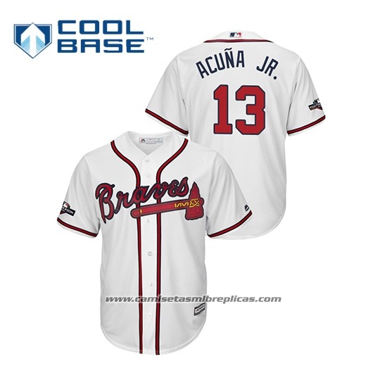 Camiseta Beisbol Hombre Atlanta Braves Ronald Acuna Jr. 2019 Postemporada Cool Base Blanco